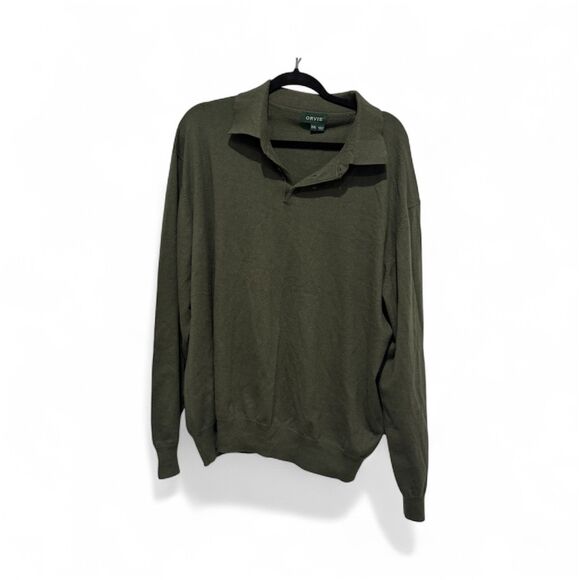 ORVIS Mens XXL Silk Cashmere Blend Knit Collared Pullover Sweater Green - Picture 1 of 4